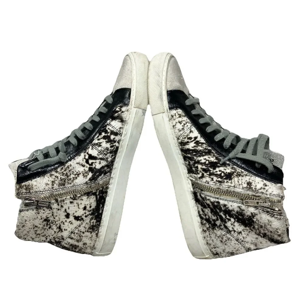 P448 Pony Hair High Tops Womens 8 Cowhide Zip Sneakers Streetwear Luxe Casual‎